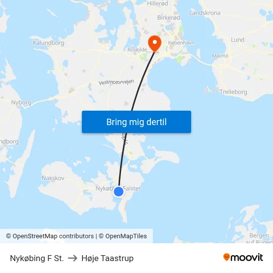 Nykøbing F St. to Høje Taastrup map