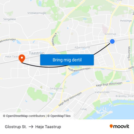 Glostrup St. to Høje Taastrup map