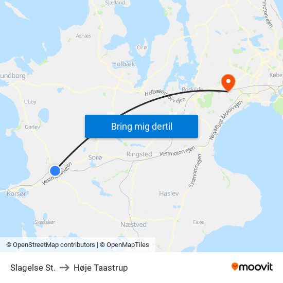 Slagelse St. to Høje Taastrup map