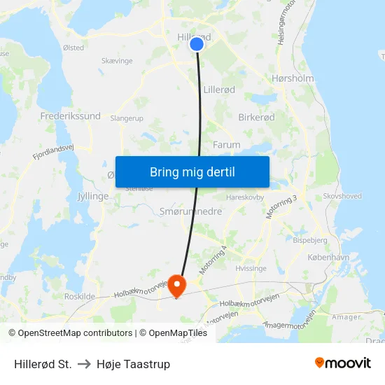 Hillerød St. to Høje Taastrup map