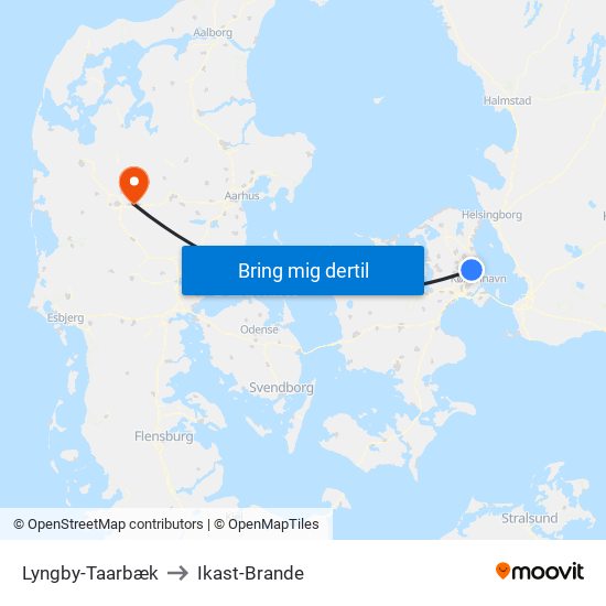 Lyngby-Taarbæk to Ikast-Brande map
