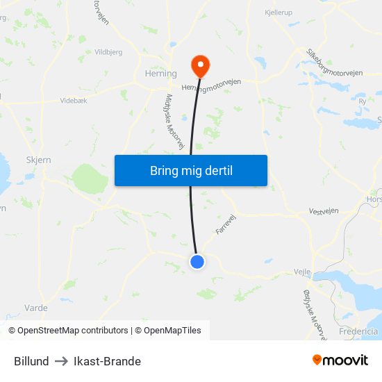 Billund to Ikast-Brande map