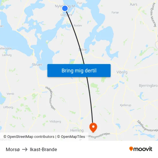Morsø to Ikast-Brande map