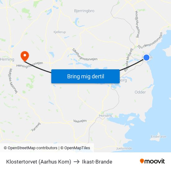 Klostertorvet (Aarhus Kom) to Ikast-Brande map