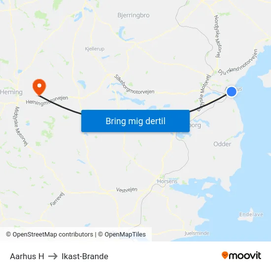Aarhus H to Ikast-Brande map