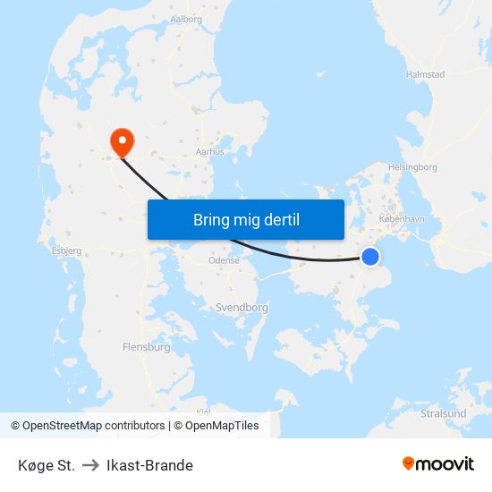 Køge St. to Ikast-Brande map
