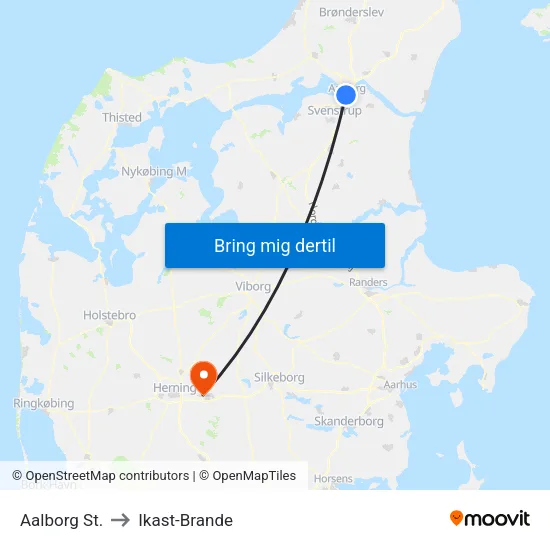 Aalborg St. to Ikast-Brande map