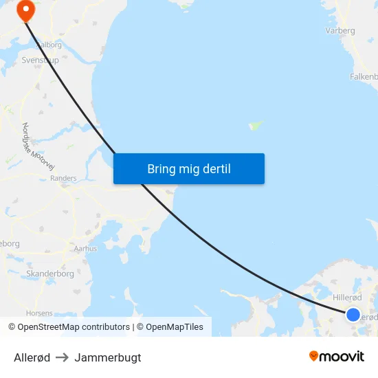 Allerød to Jammerbugt map
