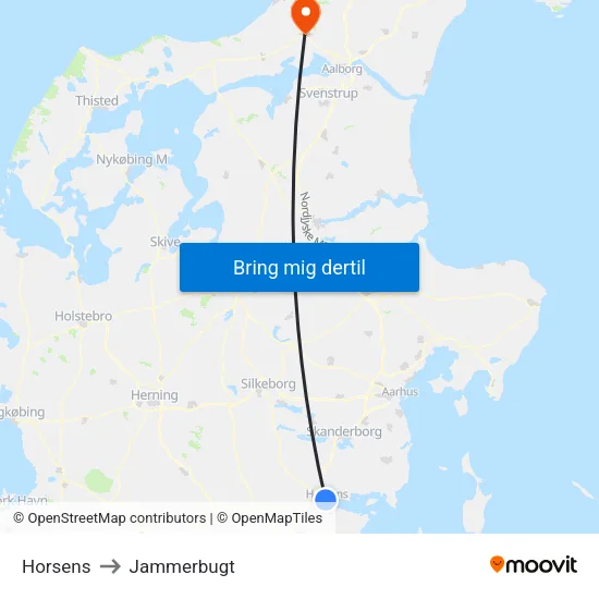 Horsens to Jammerbugt map