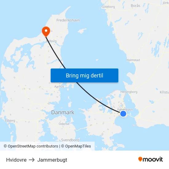 Hvidovre to Jammerbugt map