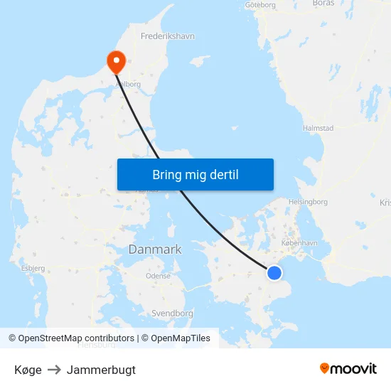 Køge to Jammerbugt map
