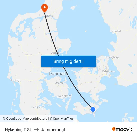 Nykøbing F St. to Jammerbugt map