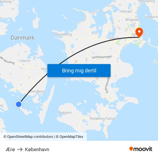Ærø to København map