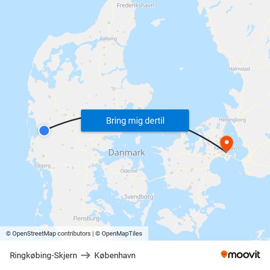Ringkøbing-Skjern to København map