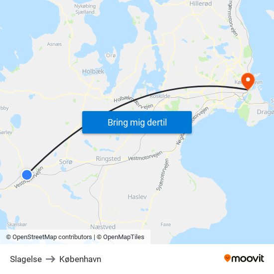 Slagelse to København map