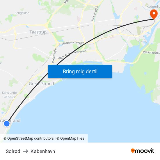 Solrød to København map