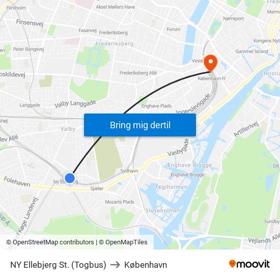 NY Ellebjerg St. (Togbus) to København map