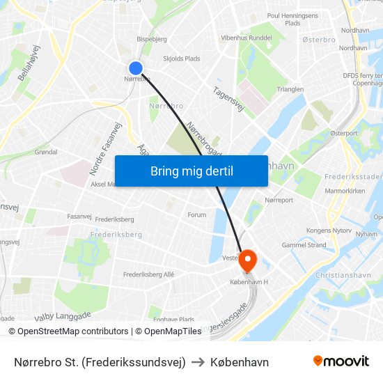 Nørrebro St. (Frederikssundsvej) to København map