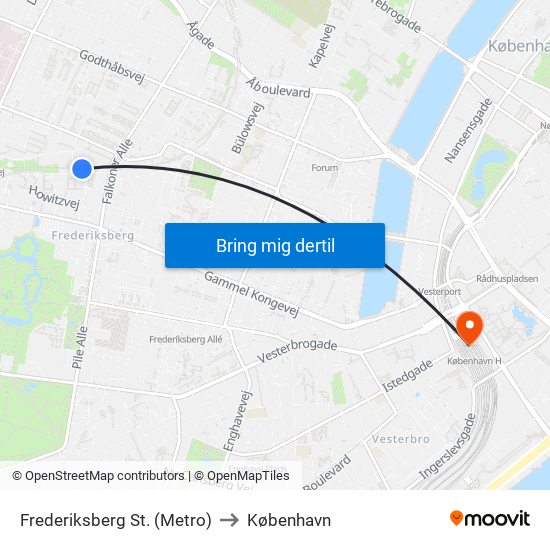 Frederiksberg St. (Metro) to København map