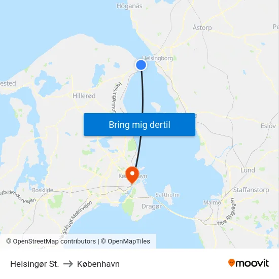 Helsingør St. to København map