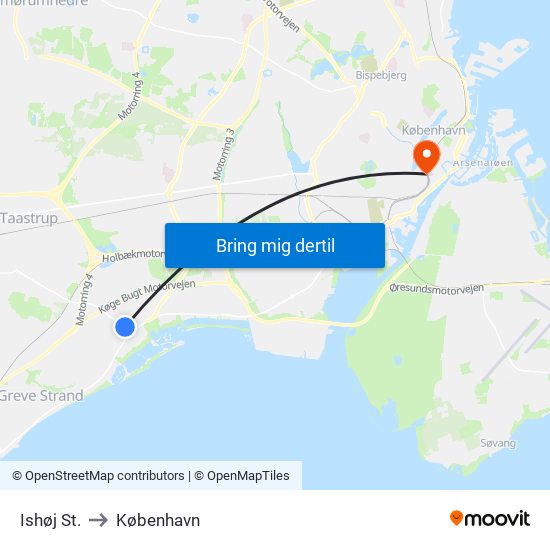 Ishøj St. to København map