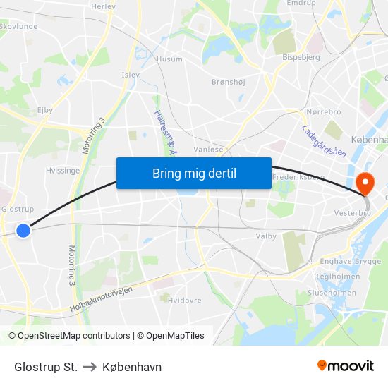 Glostrup St. to København map
