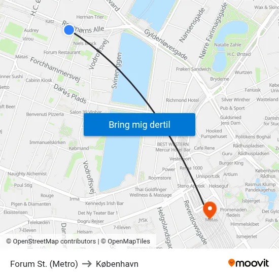 Forum St. (Metro) to København map