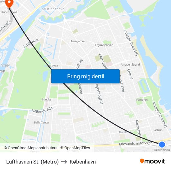 Lufthavnen St. (Metro) to København map
