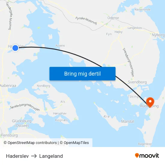 Haderslev to Langeland map