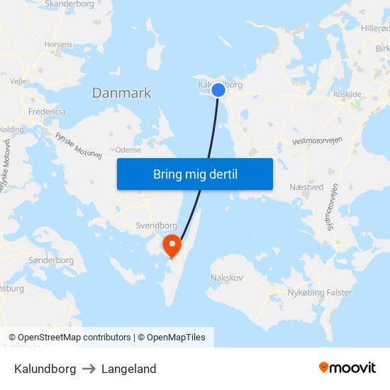 Kalundborg to Langeland map