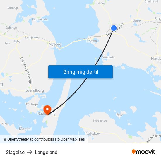 Slagelse to Langeland map