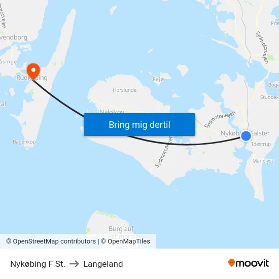 Nykøbing F St. to Langeland map