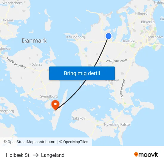 Holbæk St. to Langeland map