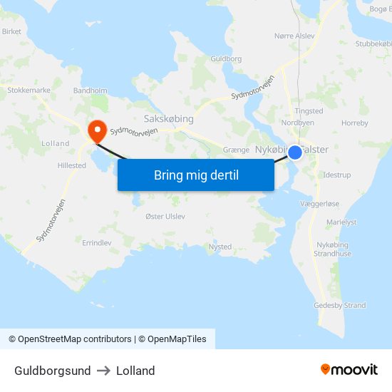 Guldborgsund to Lolland map