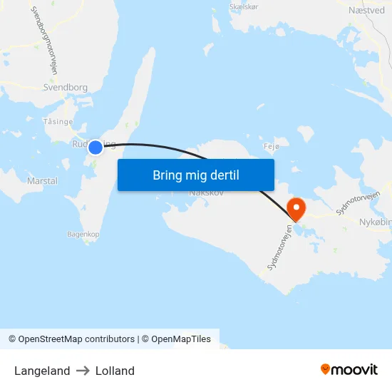 Langeland to Lolland map