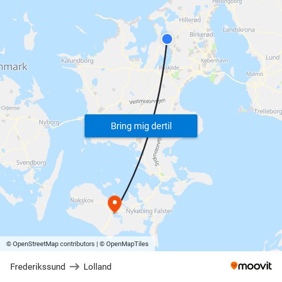Frederikssund to Lolland map