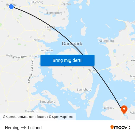Herning to Lolland map