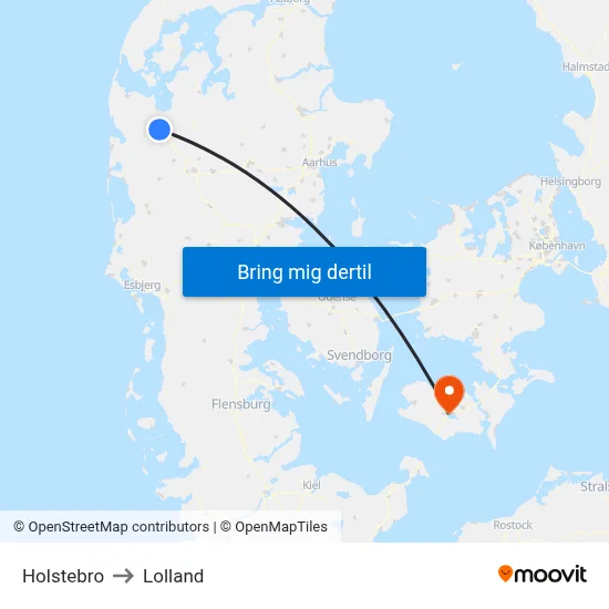 Holstebro to Lolland map