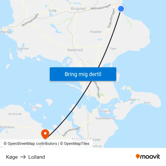 Køge to Lolland map