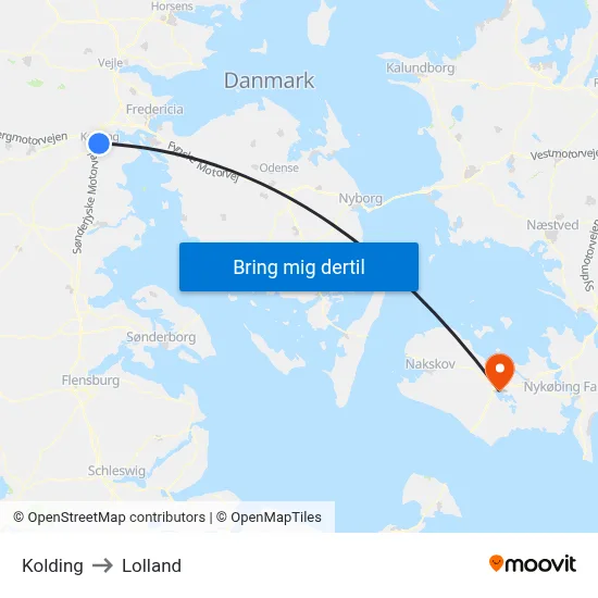 Kolding to Lolland map