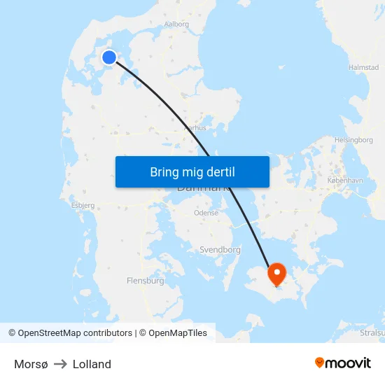 Morsø to Lolland map