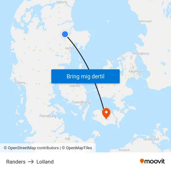 Randers to Lolland map