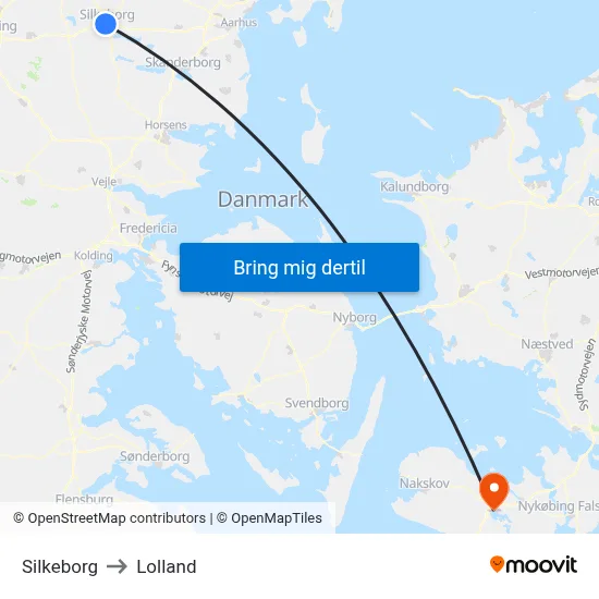 Silkeborg to Lolland map