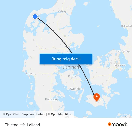 Thisted to Lolland map