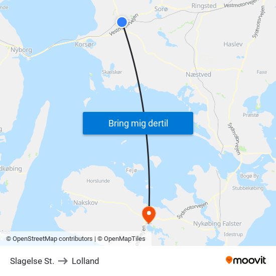 Slagelse St. to Lolland map