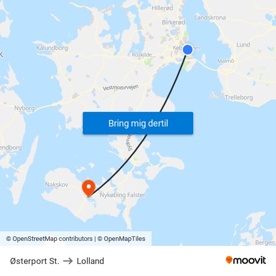 Østerport St. to Lolland map