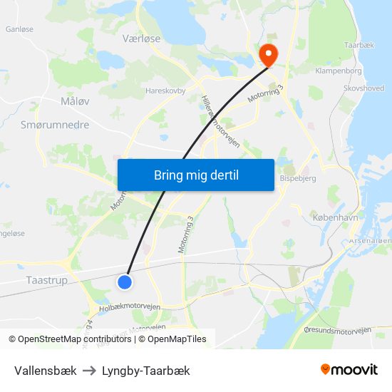 Vallensbæk to Lyngby-Taarbæk map