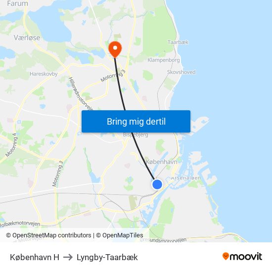 København H to Lyngby-Taarbæk map