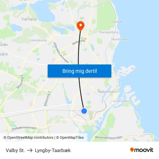 Valby St. to Lyngby-Taarbæk map