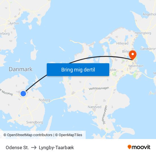 Odense St. to Lyngby-Taarbæk map